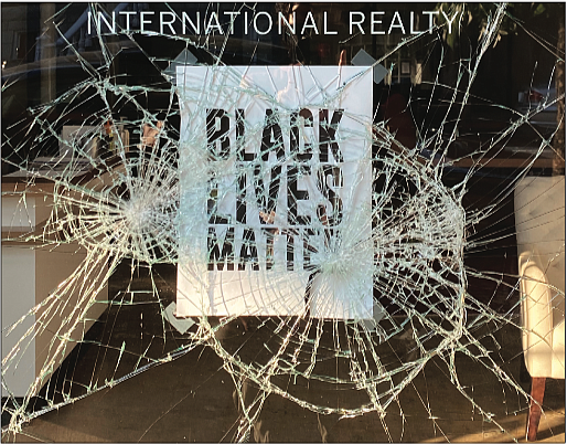 The window was shattered at this real estate office in the 1500 block of West Main Street despite the Black Lives Matter sign posted.