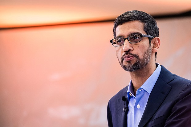 Sundar Pichai, chief executive officer of Alphabet Inc., delivers a speech on artificial intelligence at the Bruegel European economic think tank in Brussels, Belgium, on Monday, Jan. 20, 2020./Credit:	Geert Vanden Wijngaert/Bloomberg/Getty Images