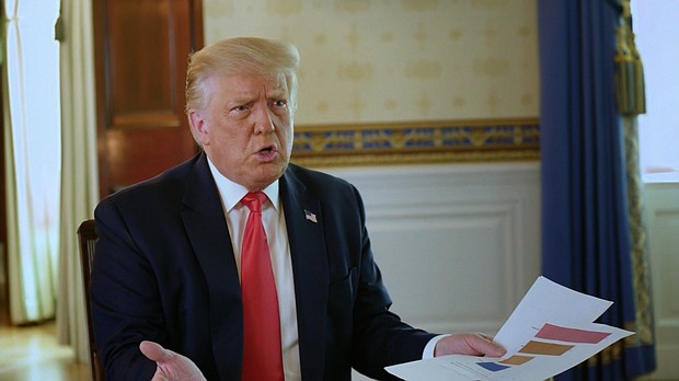 President Donald Trump said the United States' staggering death toll from coronavirus "is what it is" in a new interview./Credit:	HBO/Axios