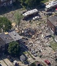 This photo from WJLA-TV shows the scene of an explosion in Baltimore on Monday./Credit:	WJLA-TV/AP