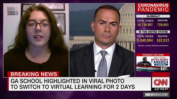 North Paulding High School sophomore Hannah Watters told CNN she and her family and friends have been receiving screenshots of group chats with threatening language against her./Credit:	CNN