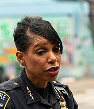 Seattle Police Chief Carmen Best holds a press conference outside of the departments vacated East Precinct./Credit:	David Ryder/Getty Images