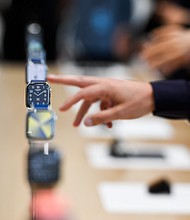 The new Apple Watch Series 5 is displayed at the demonstration area during an Apple launch event on September 10, 2019 in Cupertino, California. Apple unveiled several new products including iPhone 11, iPhone 11 Pro, Apple Watch Series 5 and an updated iPad./Credit:	Qi Heng/VCG via Getty Images