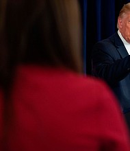 President Donald Trump speaks during a press conference in Bedminster, New Jersey, on August 15, 2020./Credit:	Jim Watson/AFP/Getty Images