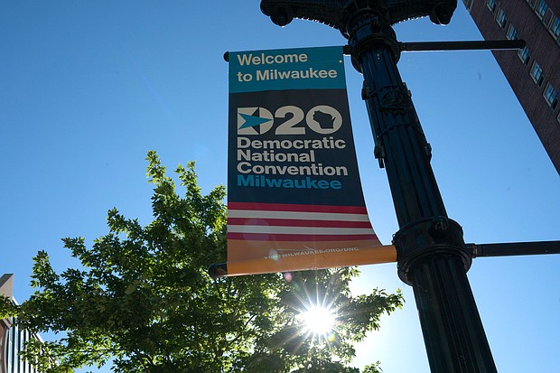 A sign advertises the convention at Wisconsin Center, home to the 2020 Democratic National Convention in Milwaukee on August 11, 2020/Credit:	Bryan R. Smith/AFP/Getty Images