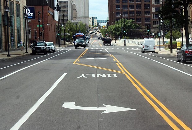 Empty streets are in seen in downton Milwaukee where the Democratic National Convention was expected to bring 50,000 people./Credit:	Adam Rogan/Journal Times