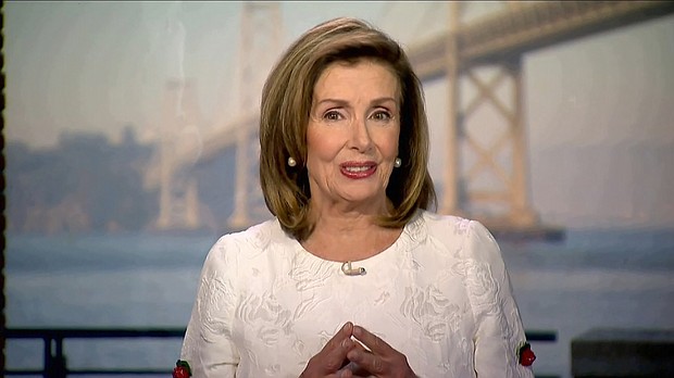 House Speaker Nancy Pelosi delivered a speech on Wednesday at the 2020 Democratic National Convention.
Credit:	Pool