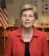 Sen. Elizabeth Warren speaks during the third night of the Democratic National Convention on Wednesday, Aug. 19, 2020./Credit:	AP