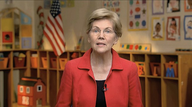 Sen. Elizabeth Warren speaks during the third night of the Democratic National Convention on Wednesday, Aug. 19, 2020./Credit: AP