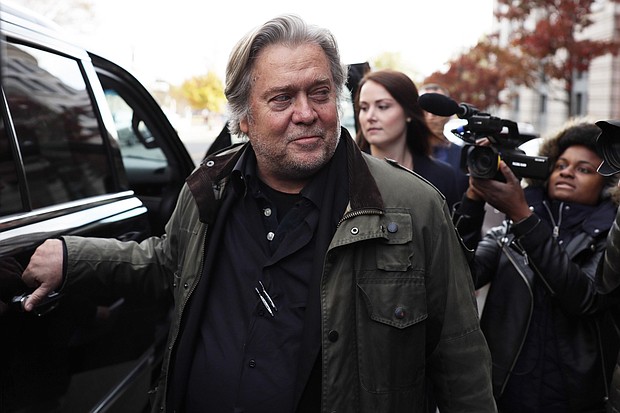 Steve Bannon and three others were charged with fraud in a border wall fundraising campaign. Seen here, the former White House senior counselor to President Donald Trump leaves the courthouse after he testified at the Roger Stone trial November 8, 2019 in Washington, DC./Credit: Alex Wong/Getty Images