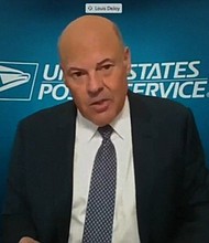 Postmaster General Louis DeJoy is back in the hot seat on Aug. 24, 2020 testifying before a congressional committee after the House passed new legislation to halt service changes to the US Postal Service and provide another $25 billion in funding./Credit:	Senate Homeland Security Committee