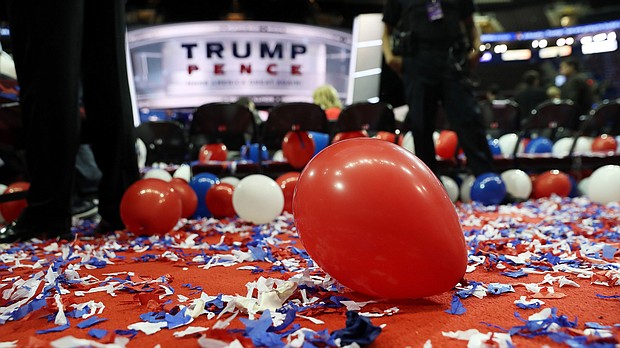 Balloons and confetti are seen at the end of the fourth day of the Republican National Convention on July 21, 2016 at the Quicken Loans Arena in Cleveland, Ohio./Credit:	John Moore/Getty Images