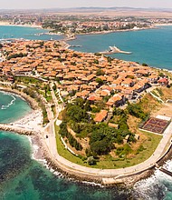 Aerial photo of the beautiful town of Nessebar, located in the Sunny Beach area of Bulgaria./Credit:	Shutterstock