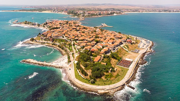 Aerial photo of the beautiful town of Nessebar, located in the Sunny Beach area of Bulgaria./Credit: Shutterstock
