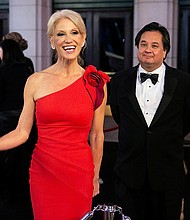 White House counselor Kellyanne Conway announces she's leaving the White House, while her husband George Conway plans to step away from Lincoln Project./Credit:	Joshua Roberts/Reuters