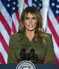 Melania Trump delivers her address Tuesday to a largely virtual 2020 Republican National Convention from the Rose Garden of the White House.
