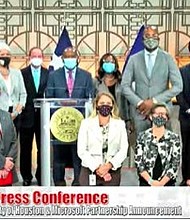 Mayor Turner, Kate Johnson, Jacky Wright, Dean Anthony Ambler,
Jesse Bounds, David Leebron and Jan E. Odegard Announcing
Expanded Digital Alliance With Microsoft