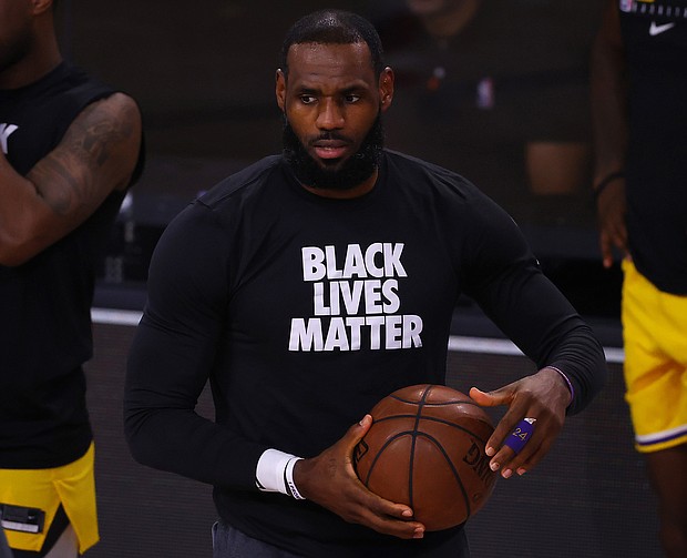 LeBron James #23 of the Los Angeles Lakers warms up before the game against the Portland Trail Blazers in Game Five of the Western Conference First Round during the 2020 NBA Playoffs at AdventHealth Arena at ESPN Wide World Of Sports Complex on August 29, 2020 in Lake Buena Vista, Florida./Credit:	Kevin C. Cox/Getty Images
