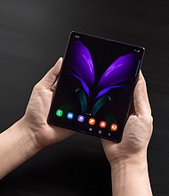 Samsung's Galaxy Z Fold 2 has a 6.2-inch display that folds out into a 7.6-inch tablet-sized screen./Credit:	Samsung