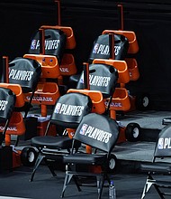 The Milwaukee Bucks bench remains empty