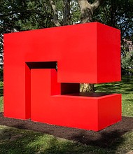 Carmen Herrera
Untitled Estructura (Red), 1962/2018
Acrylic and aluminum, 96 x 128 3/8  x 45 7/8 in.
© Carmen Herrera; Courtesy Lisson Gallery 
On view as part of Carmen Herrera: Estructuras Monumentales, presented by Public Art Fund at City Hall Park, New York City, July 11, 2019 – November 8, 2019
Photo: Nicholas Knight, Courtesy of Public Art Fund, NY