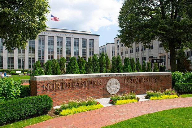 Northeastern University main entrance and Ell Hall in Boston, Massachusetts, USA./Credit:	Shutterstock