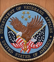 The seal of the Department of Veterans Affairs is seen in an auditorium on February 5, 2013 at the Department of Veterans Affairs in Washington./Credit:	MANDEL NGAN/AFP/AFP/Getty Images