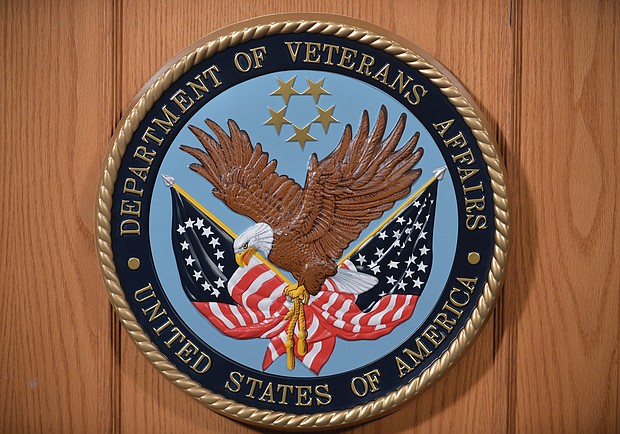 The seal of the Department of Veterans Affairs is seen in an auditorium on February 5, 2013 at the Department of Veterans Affairs in Washington./Credit:	MANDEL NGAN/AFP/AFP/Getty Images