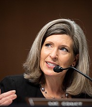 Sen. Joni Ernst speaks during a Senate Judiciary Committee nomination hearing for Justin Reed Walker to be United States Circuit Judge for the District of Columbia Circuit,  May 6, 2020 on Capitol Hill in Washington, DC./Credit:	Caroline Brehman/Pool/Getty Images