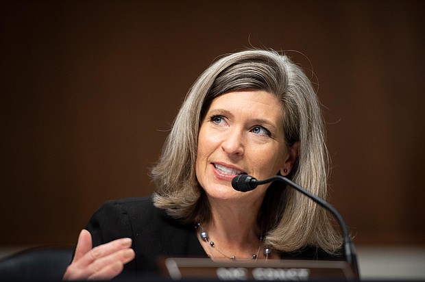 Sen. Joni Ernst speaks during a Senate Judiciary Committee nomination hearing for Justin Reed Walker to be United States Circuit Judge for the District of Columbia Circuit,  May 6, 2020 on Capitol Hill in Washington, DC./Credit:	Caroline Brehman/Pool/Getty Images