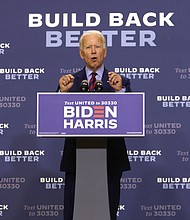 Democratic presidential nominee Joe Biden speaks during a campaign event September 4, 2020 in Wilmington, Delaware. Biden spoke on the economy that has been worsened by the COVID-19 pandemic./Credit:	Alex Wong/Getty Images