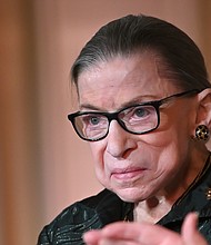 Supreme Court Justice Ruth Bader Ginsburg is seen as she presents the Justice Ruth Bader Ginsburg Inaugural Woman of Leadership Award to Agnes Gund at The Library of Congress on February 14, 2020 in Washington, DC./Credit:	Shannon Finney/Getty Images
