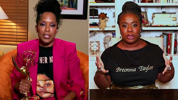 Actresses Regina King and Uzo Aduba both wore shirts in tribute to Breonna Taylor during their respective acceptance speeches at …