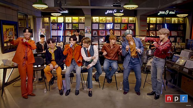 BTS became the latest artists to participate in the at-home series of the stripped-down, more intimate performances featured on NPR./Credit: From NPR Music/YouTube