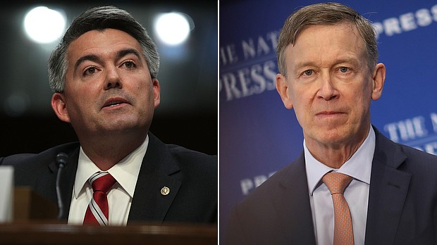 Former Gov. John Hickenlooper, at right, attacked Republican Sen. Cory Gardner, at left, in a new ad released Wednesday. Former Gov. John Hickenlooper attacked Sen. Cory Gardner in a new ad charging that the Colorado Republican is "ready to rush through a Supreme Court justice at lightning speed" rather than address a host of other issues./Credit:	Getty