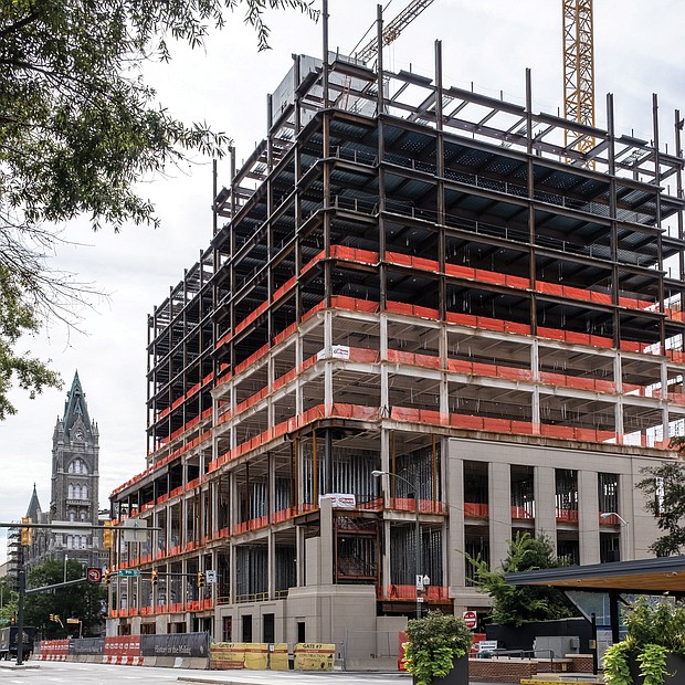 The 15-story office building that will house the Virginia General Assembly is taking shape at 9th and Broad streets across from Richmond City Hall. Gilbane Construction expects to complete the work in 2021, in time for the 2022 legislative session. Work began three years ago with the demolition of the former office building. The project is part of a $300 million state investment in Capitol Square that includes the renovation of Old City Hall and construction of a parking deck on the east side of the new General Assembly Building.