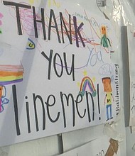 After lots of hard work, the community is banding together to let linemen know they are grateful for their power restoration efforts./Credit:	WALA