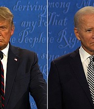 Joe Biden and Donald Trump take the stage for the first presidential debate of 2020./Credit:	Pool