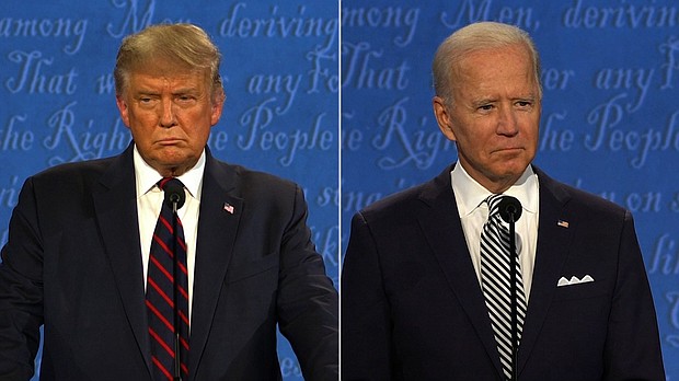 Joe Biden and Donald Trump take the stage for the first presidential debate of 2020./Credit:	Pool