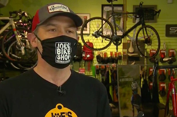 Joe Traill, the owner of Joe's Bike Shop, said since the pandemic began, they can't keep bikes on their proverbial shelves/Credit:	WJZ