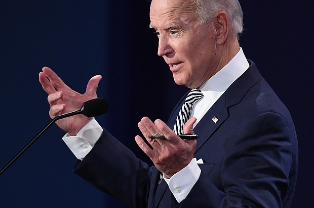 Democratic Presidential candidate and former Vice President Joe Biden speaks during the first presidential debate at Case Western Reserve University and Cleveland Clinic in Cleveland, Ohio, on September 29, 2020./Credit:	Saul Loeb/AFP/Getty Images