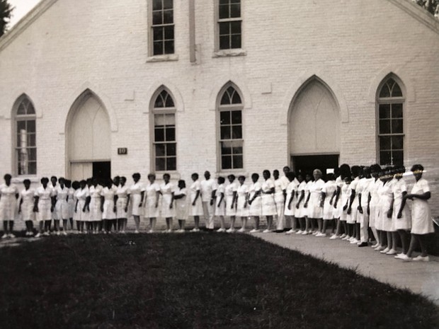 A graduating class of nurses in the 1960s stands outside the former chapel on Central State’s campus. The hospital had a program to train nurses during its history. The chapel building, which held social events and convocations, was demolished.