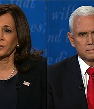 Kamala Harris and Mike Pence are pictured during Wednesday night's Vice Presidential debate.
Credit:	Pool