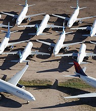 Decommissioned and suspended Delta and jetBlue commercial aircrafts are seen stored in Pinal Airpark on May 16, 2020 in Marana, Arizona.
Credit:	Christian Petersen/Getty Images