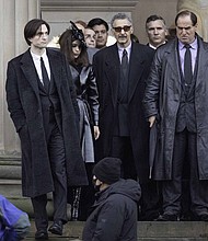 Robert Pattinson Zoe Kravitz, John Turturro with Colin Farrell wearing prosthetic makeup as he plays The Penguin film the new Batman movie on October 12, 2020 in Liverpool, England.
Credit:	MEGA/GC Images/Getty Images
