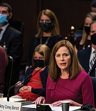 Supreme Court nominee Judge Amy Coney barrett speaks Monday during her Senate Judiciary Committee confirmation hearing on Capitol Hill.