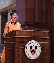 Mellody Hobson, Class of 1991, accepts the Woodrow Wilson Award in February 2019 during Alumni Day. Ms. Hobson made the lead gift to establish a new residential college at the site of Princeton University’s first residential college, formerly known as Wilson College.