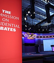 The debate stage is set for U.S. President Donald Trump and Democratic presidential nominee Joe Biden to participate in the first presidential debate at the Health Education Campus of Case Western Reserve University on September 29, 2020 in Cleveland, Ohio. This is the first of three planned debates between the two candidates in the lead up to the election on November 3./Credit:	Win McNamee/Getty Images
