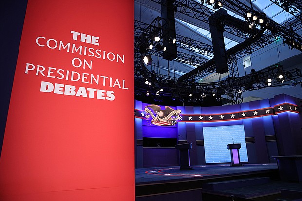 The debate stage is set for U.S. President Donald Trump and Democratic presidential nominee Joe Biden to participate in the first presidential debate at the Health Education Campus of Case Western Reserve University on September 29, 2020 in Cleveland, Ohio. This is the first of three planned debates between the two candidates in the lead up to the election on November 3./Credit:	Win McNamee/Getty Images