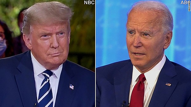 CNN Poll of Polls averages across 10 key battleground states suggest tight races heading into the final two weeks of the campaign in seven states and former Vice President Joe Biden ahead in the averages of the other three, all of which President Donald Trump won in 2016./Credit:	ABC/NBC